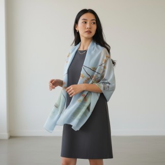 Khăn gai dài hình cầu Long Biên màu Xanh da trời   70*190cm